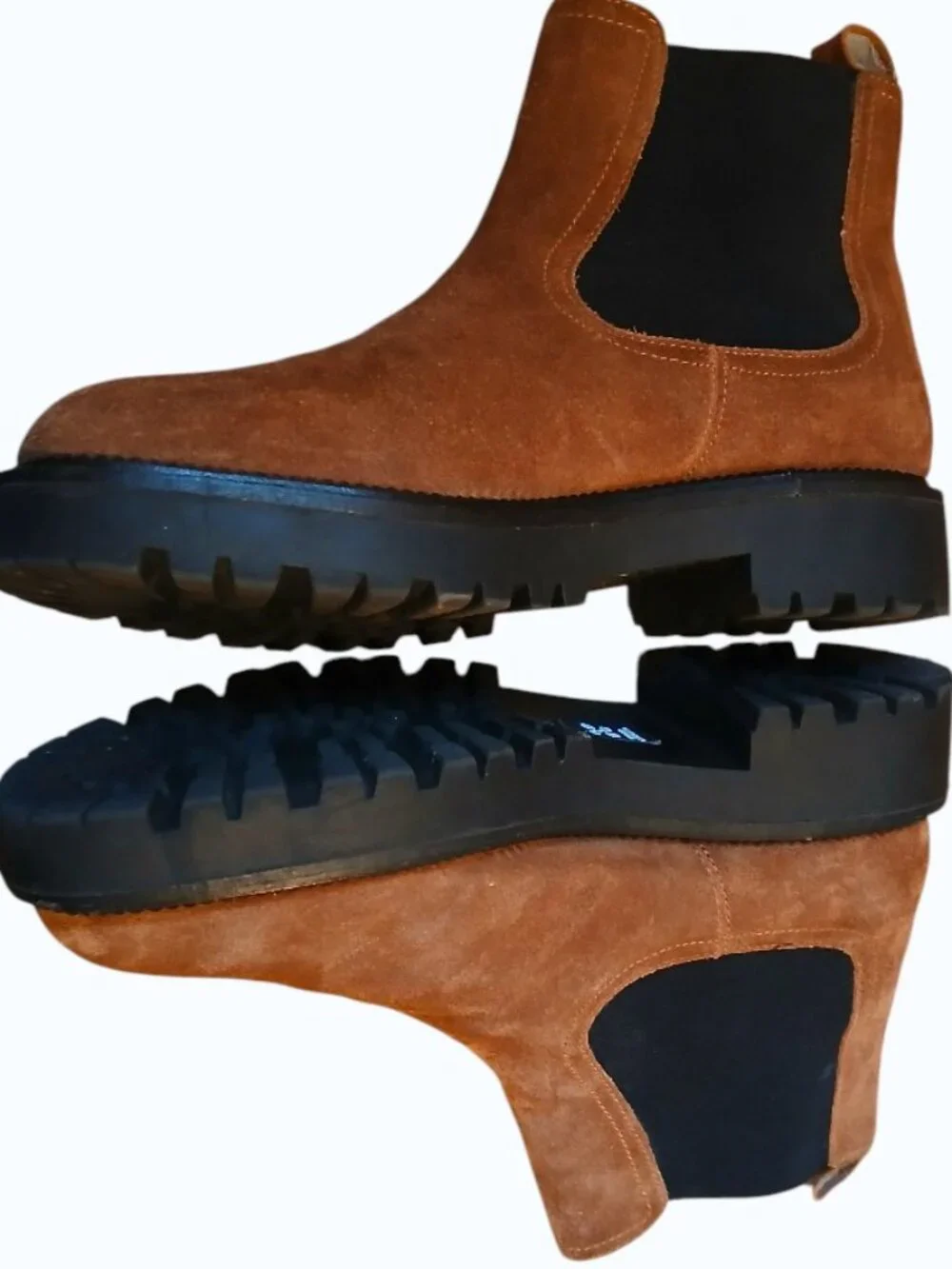 CASLON MILLER Chestnut Brown Suede Pull-On Lug Sole Ankle Boots - Like New
